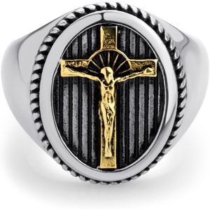 image:image555Jewelry Stainless Steel Vintage Hammered Style Cross GOD Signet Ring for MenSilver  Gold Cross