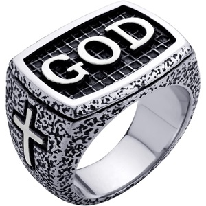 image:image555Jewelry Stainless Steel Vintage Hammered Style Cross GOD Signet Ring for MenSilver