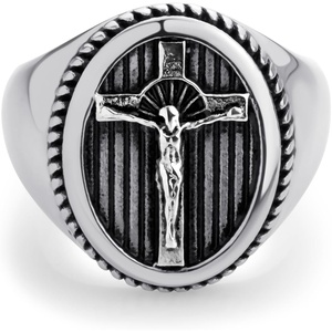 image:image555Jewelry Stainless Steel Vintage Hammered Style Cross GOD Signet Ring for MenSilver Cross