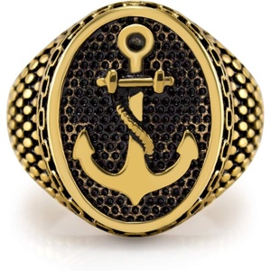 image:image555Jewelry Stainless Steel Vintage Signet Nautical Pirate Sailor Anchor Ring for MenGold