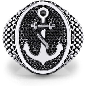 image:image555Jewelry Stainless Steel Vintage Signet Nautical Pirate Sailor Anchor Ring for MenSilver