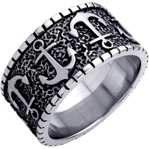 image:image555Jewelry Stainless Steel Vintage Signet Nautical Pirate Sailor Anchor Ring for MenSilver Style 2