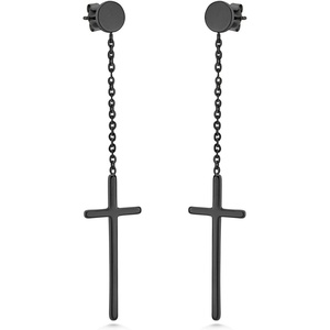 image:image555Jewelry Womens Stainless Steel Hanging Cross Long Dangling Earrings Drop Dangle EarringBlack