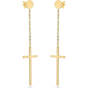 image:image555Jewelry Womens Stainless Steel Hanging Cross Long Dangling Earrings Drop Dangle EarringYellow Gold