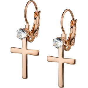 image:image555Jewelry Womens Stainless Steel Small Cross CZ Stud Dangle Lever Back EarringsPink Rose Gold
