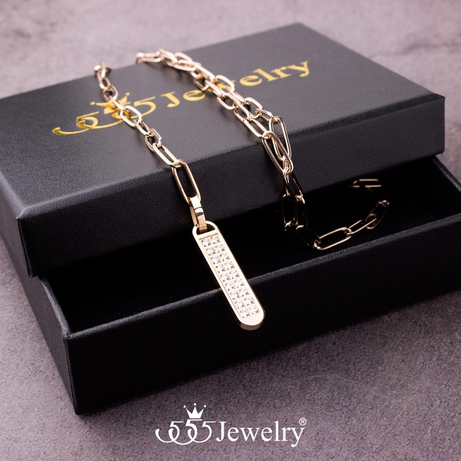 image:image555Jewelry Stainless Steel Cubic Zirconia Vertical Bar Necklace for WomenRose Gold
