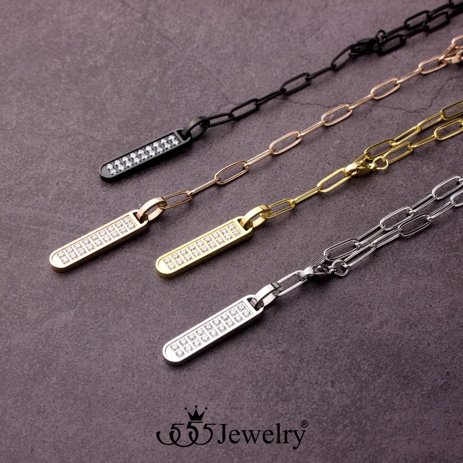 image:image555Jewelry Stainless Steel Cubic Zirconia Vertical Bar Necklace for WomenRose Gold