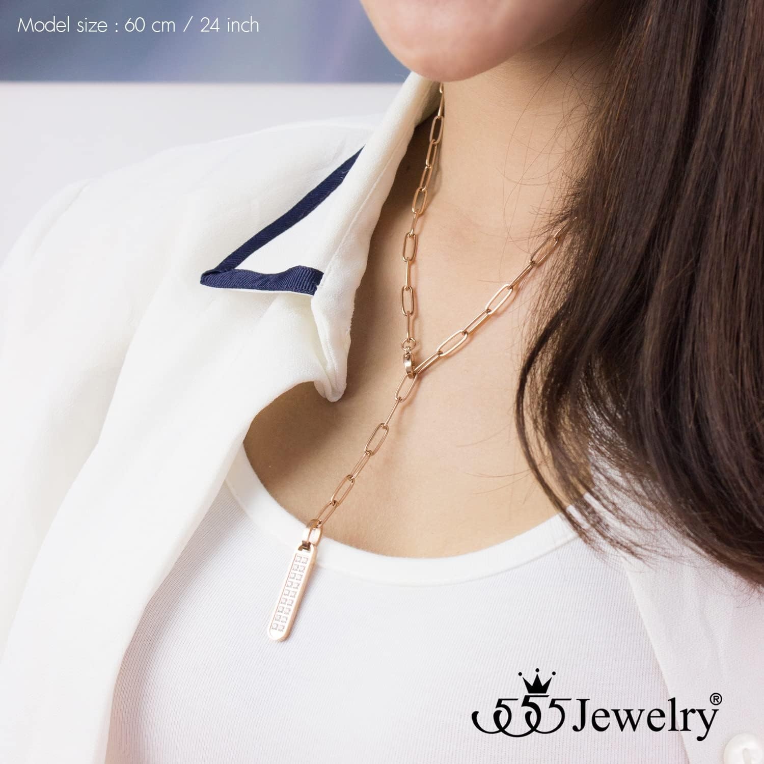 image:image555Jewelry Stainless Steel Cubic Zirconia Vertical Bar Necklace for WomenRose Gold