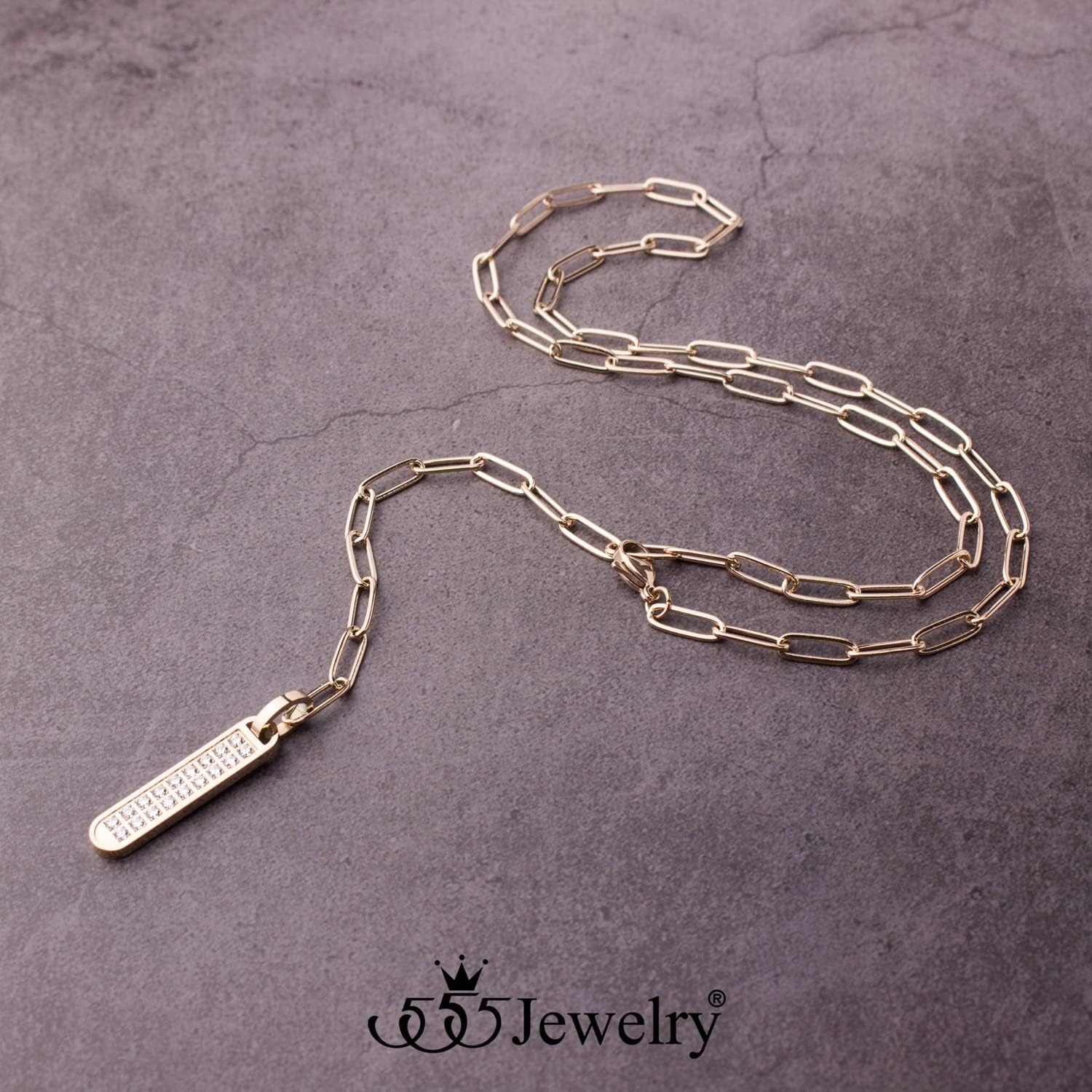 image:image555Jewelry Stainless Steel Cubic Zirconia Vertical Bar Necklace for WomenRose Gold