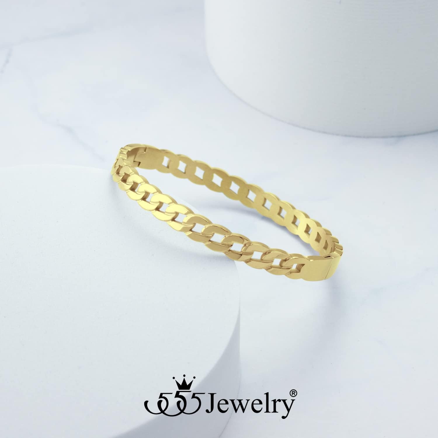 image:image555Jewelry Stainless Steel Hinged Cuff Curb Link Bangle Bracelet for Women amp MenGold