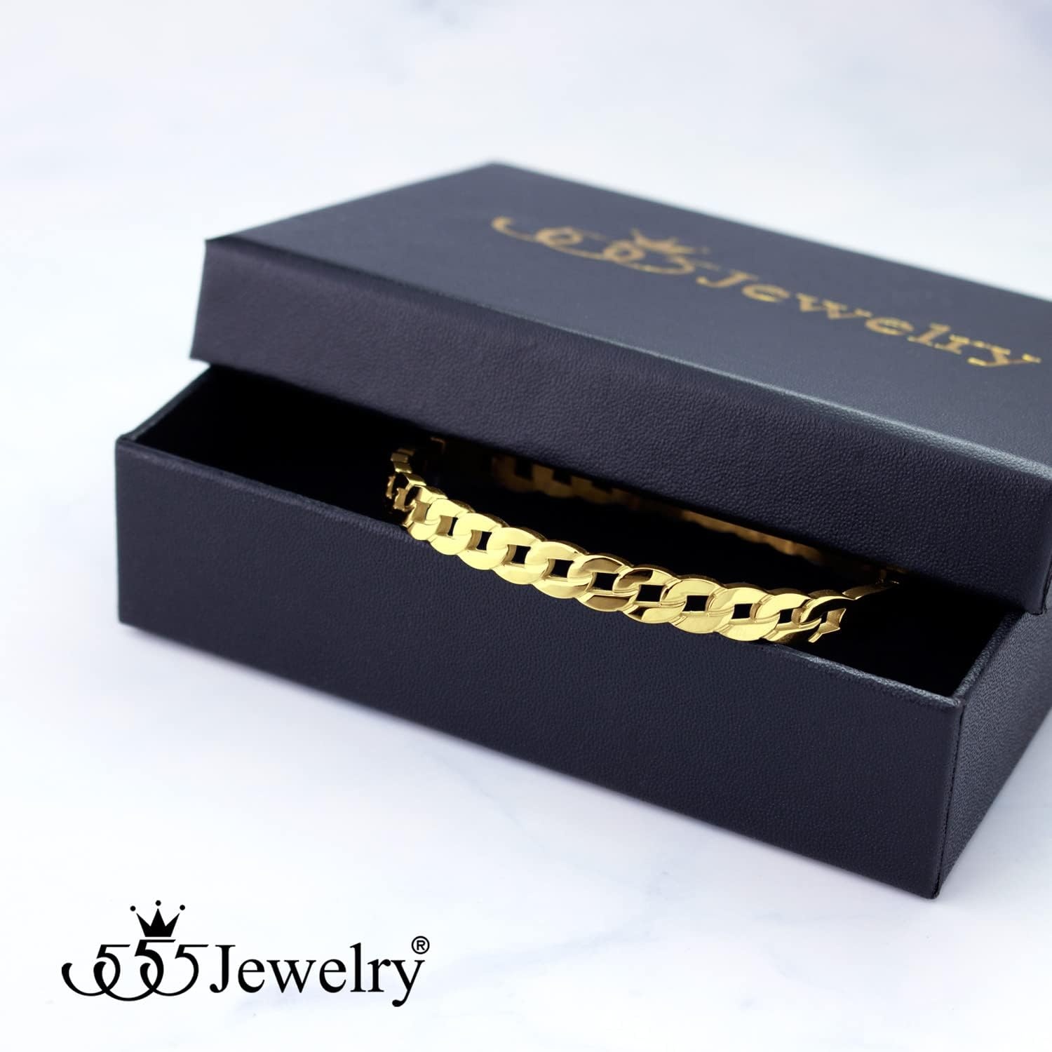 image:image555Jewelry Stainless Steel Hinged Cuff Curb Link Bangle Bracelet for Women amp MenGold