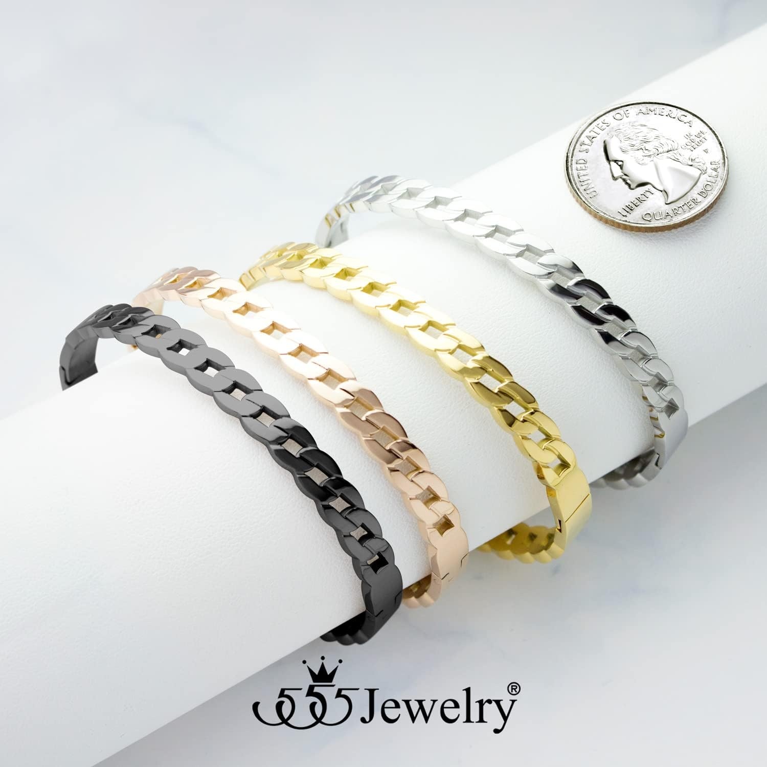 image:image555Jewelry Stainless Steel Hinged Cuff Curb Link Bangle Bracelet for Women amp MenGold