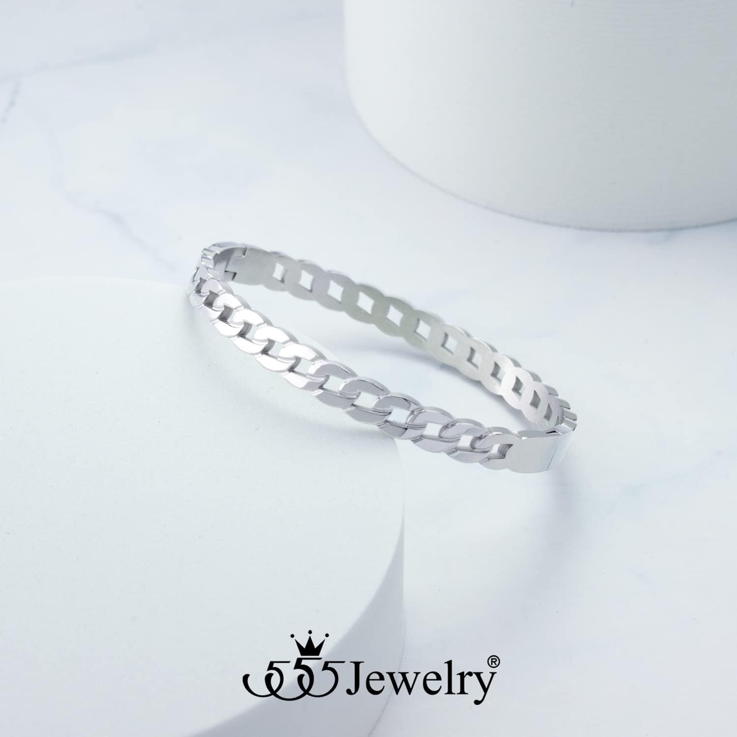 image:image555Jewelry Stainless Steel Hinged Cuff Curb Link Bangle Bracelet for Women amp MenSilver
