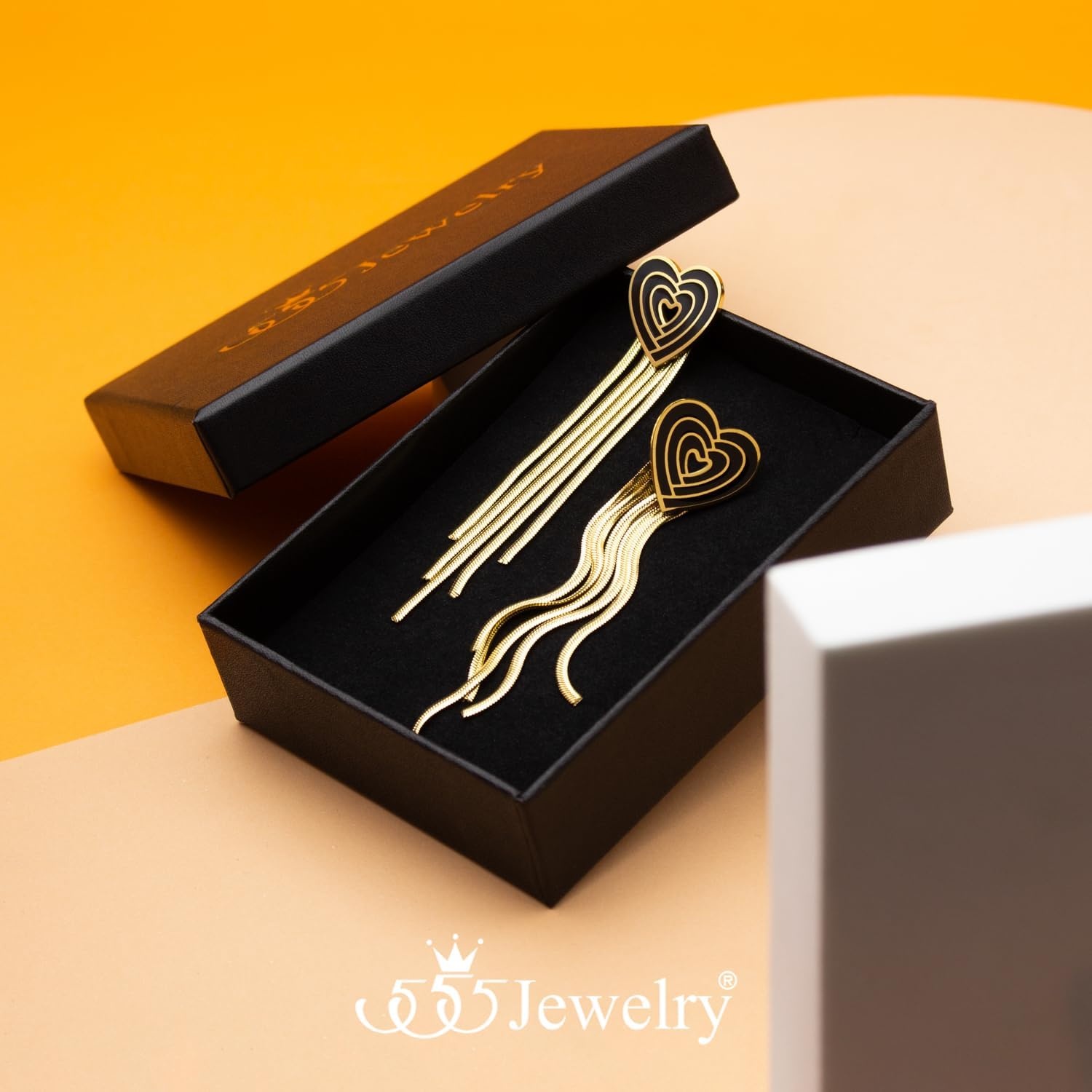 image:image555Jewelry Stainless Steel Long Drop Dangle Tassel Heart Earrings for WomenGold