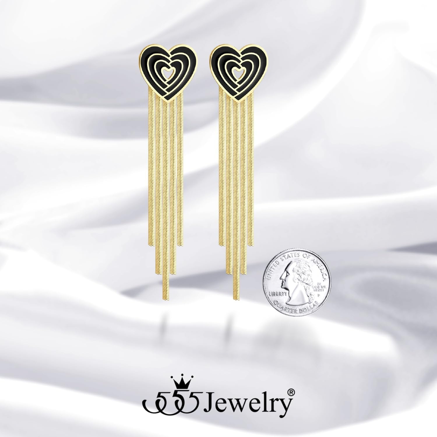 image:image555Jewelry Stainless Steel Long Drop Dangle Tassel Heart Earrings for WomenGold