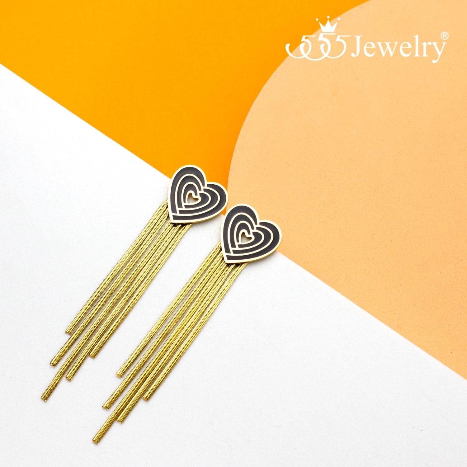 image:image555Jewelry Stainless Steel Long Drop Dangle Tassel Heart Earrings for WomenGold