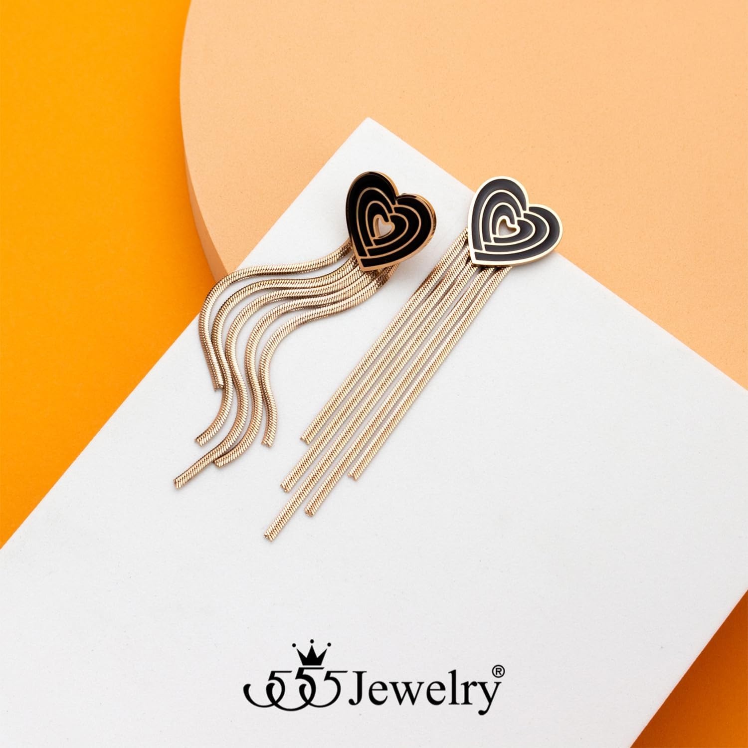 image:image555Jewelry Stainless Steel Long Drop Dangle Tassel Heart Earrings for WomenRose Gold