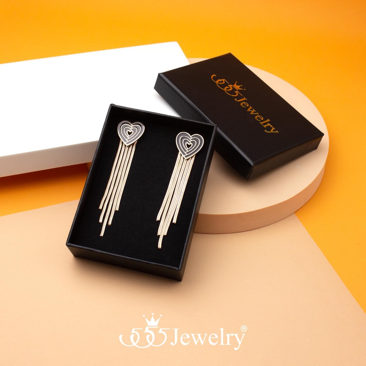 image:image555Jewelry Stainless Steel Long Drop Dangle Tassel Heart Earrings for WomenRose Gold