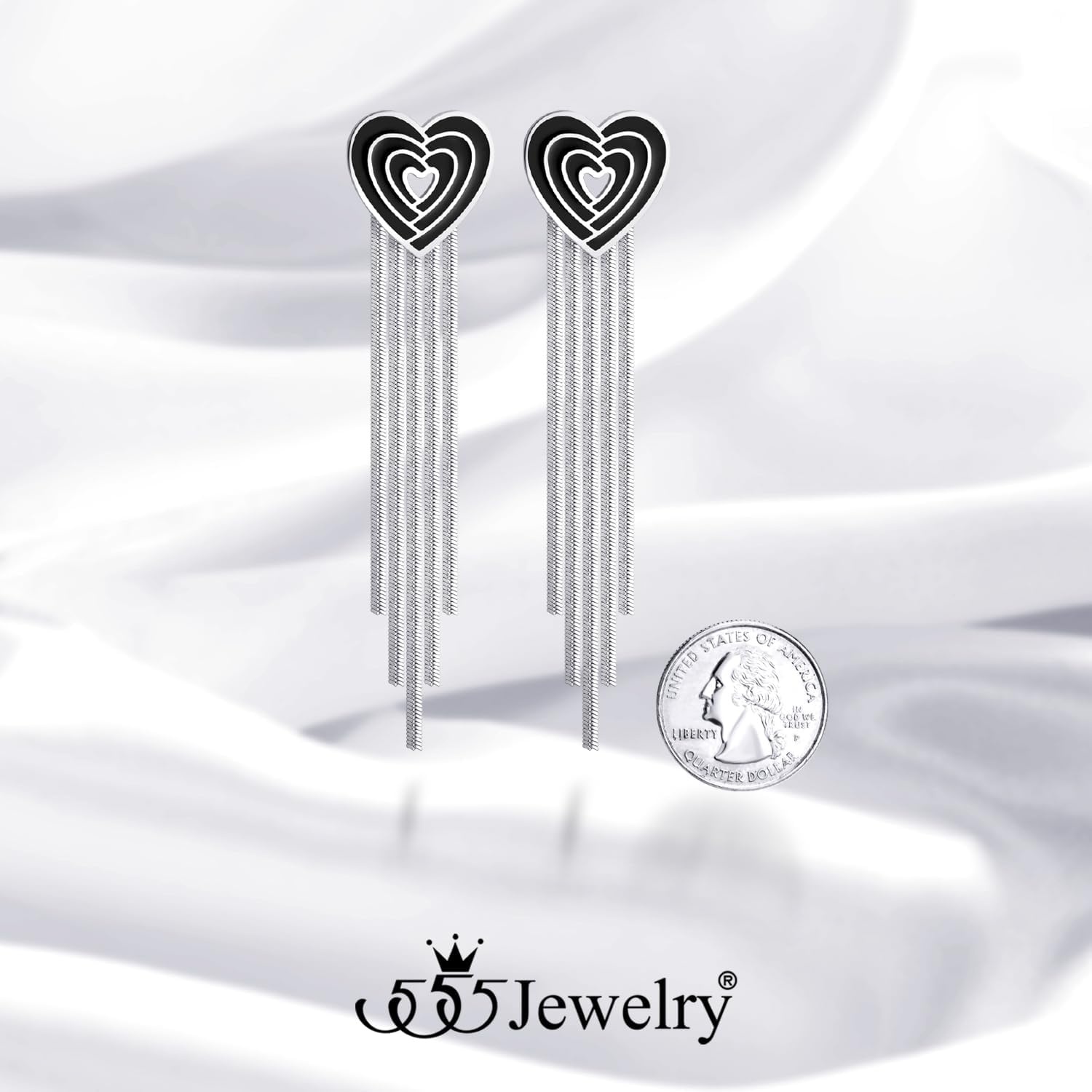 image:image555Jewelry Stainless Steel Long Drop Dangle Tassel Heart Earrings for WomenSilver
