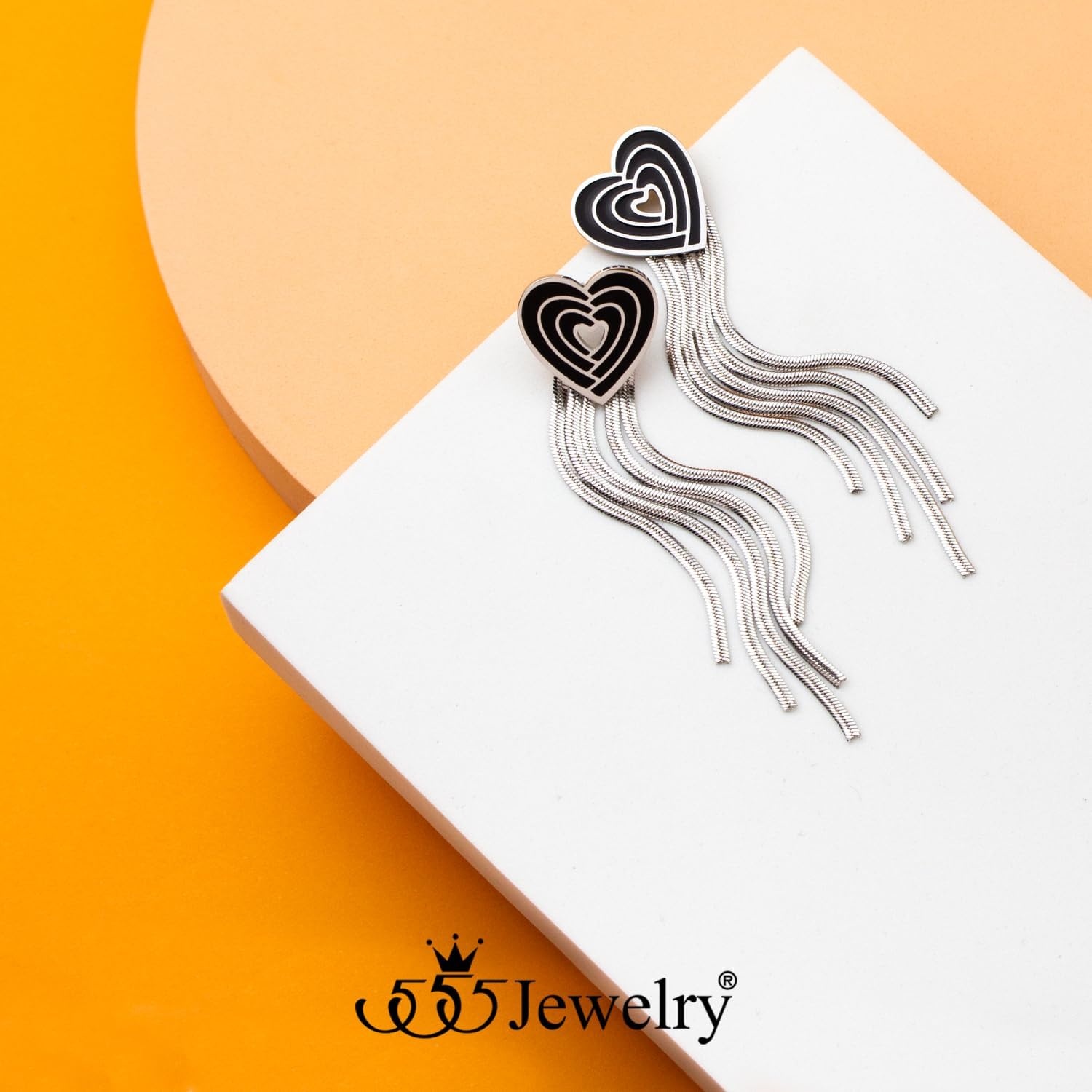 image:image555Jewelry Stainless Steel Long Drop Dangle Tassel Heart Earrings for WomenSilver