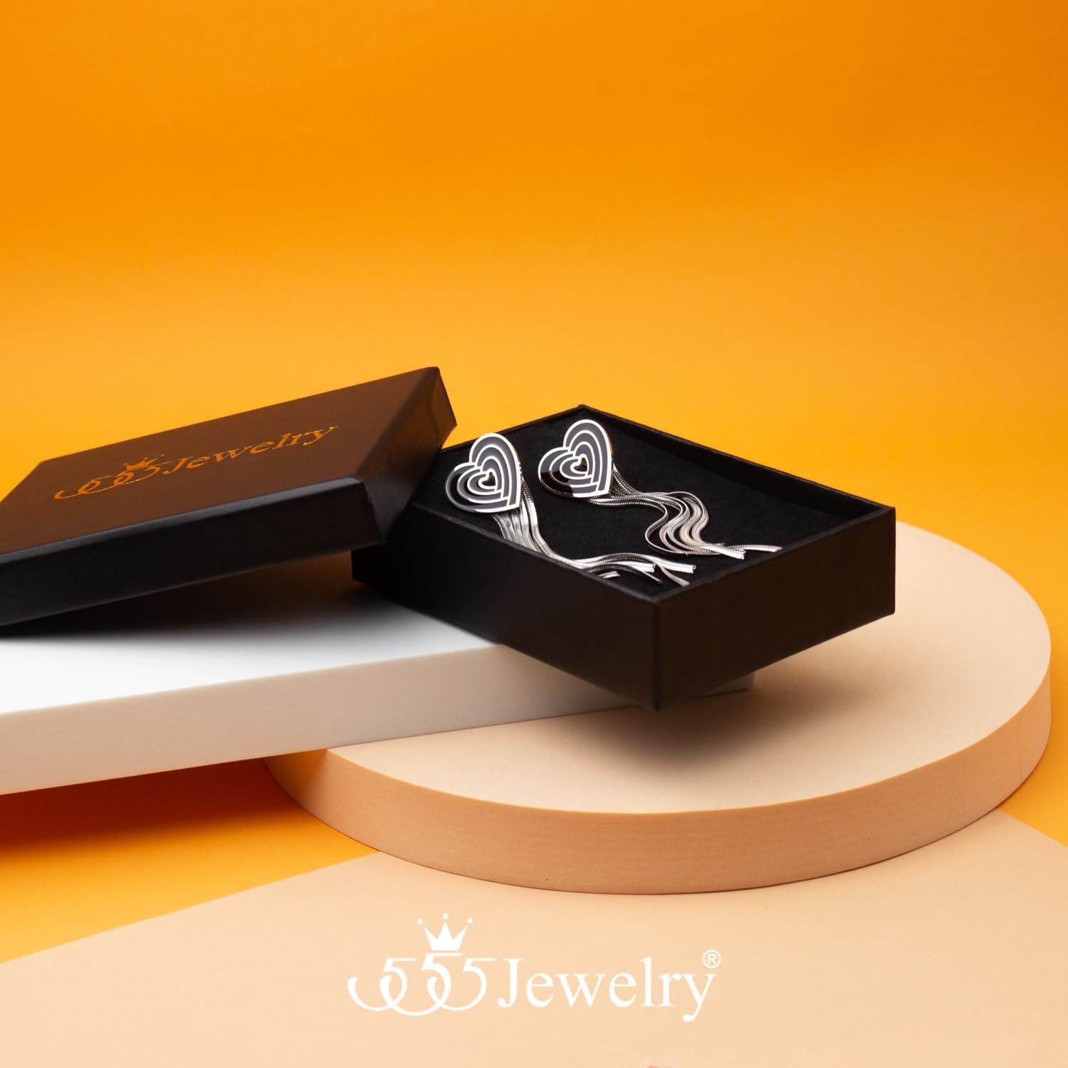 image:image555Jewelry Stainless Steel Long Drop Dangle Tassel Heart Earrings for WomenSilver