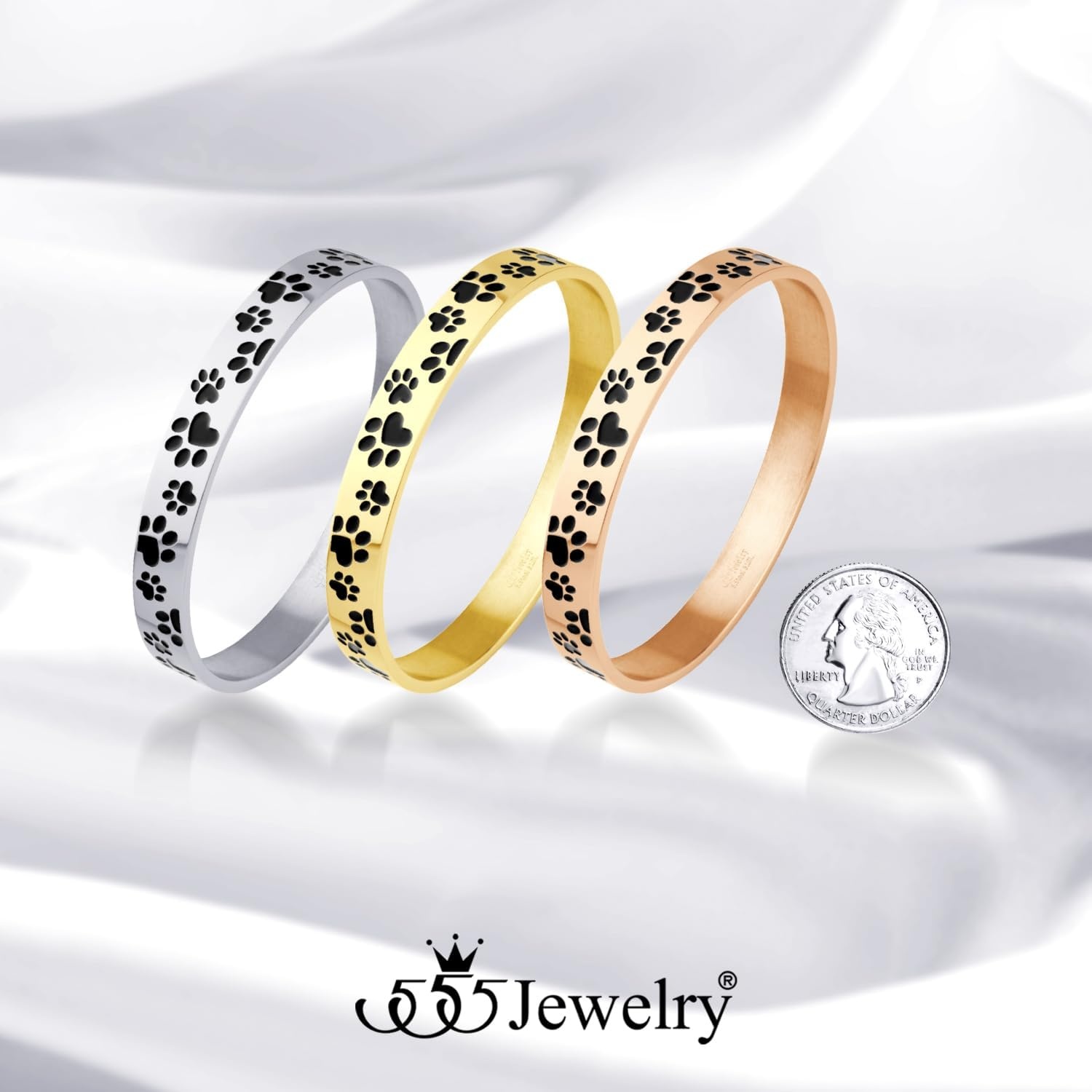image:image555Jewelry Stainless Steel Solid SlipOn Dog Lover Paw Cuff Bangle for Women amp LadiesGold