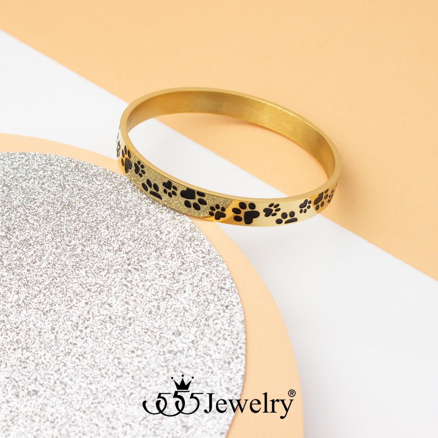 image:image555Jewelry Stainless Steel Solid SlipOn Dog Lover Paw Cuff Bangle for Women amp LadiesGold