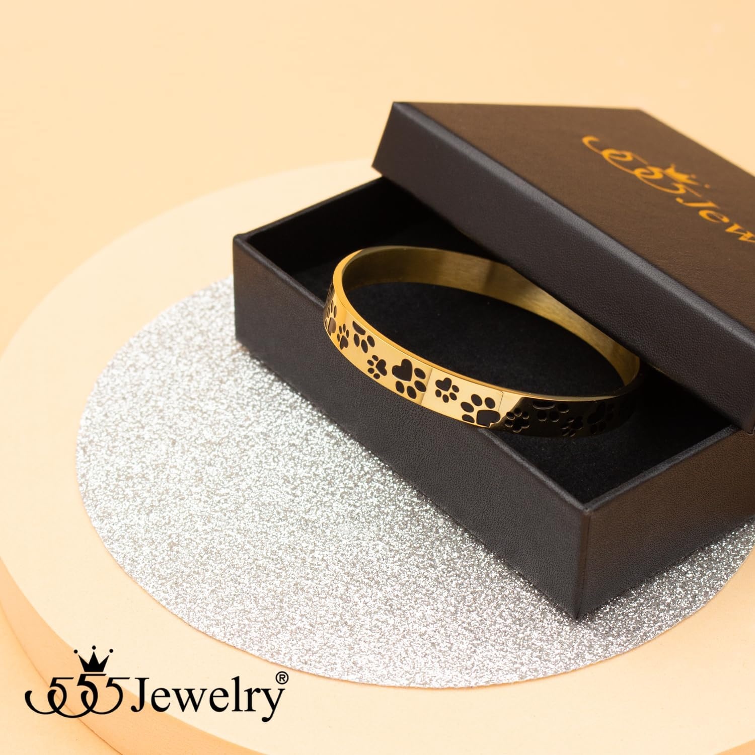 image:image555Jewelry Stainless Steel Solid SlipOn Dog Lover Paw Cuff Bangle for Women amp LadiesGold