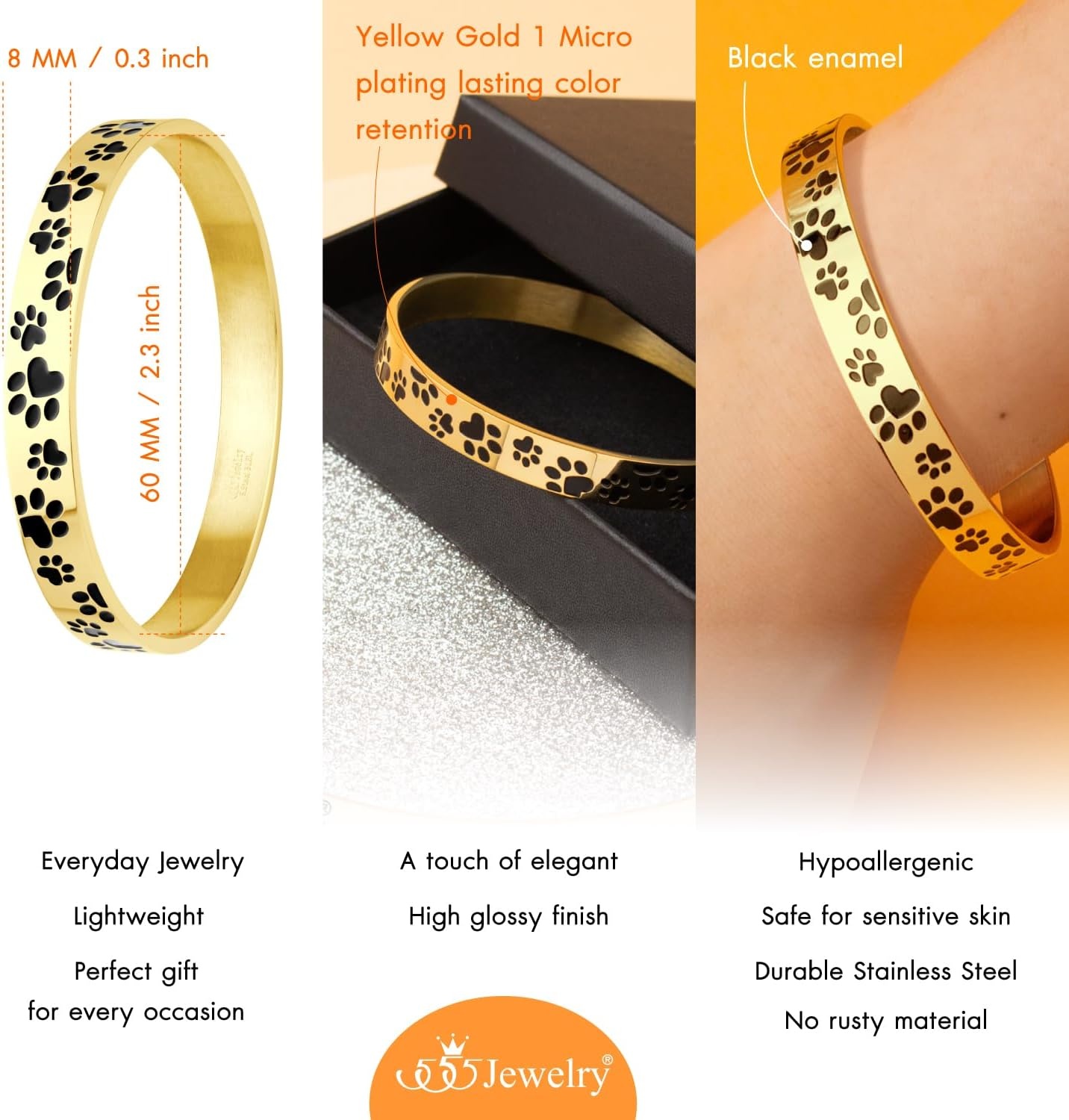 image:image555Jewelry Stainless Steel Solid SlipOn Dog Lover Paw Cuff Bangle for Women amp LadiesGold