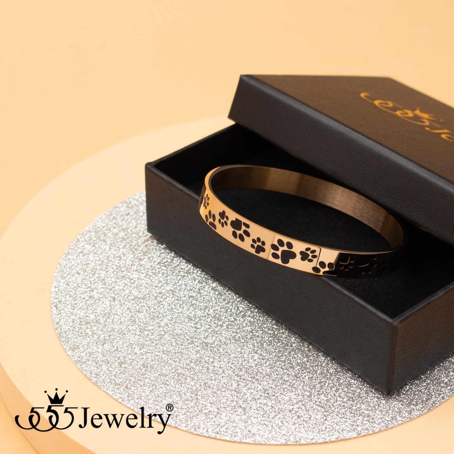 image:image555Jewelry Stainless Steel Solid SlipOn Dog Lover Paw Cuff Bangle for Women amp LadiesRose Gold