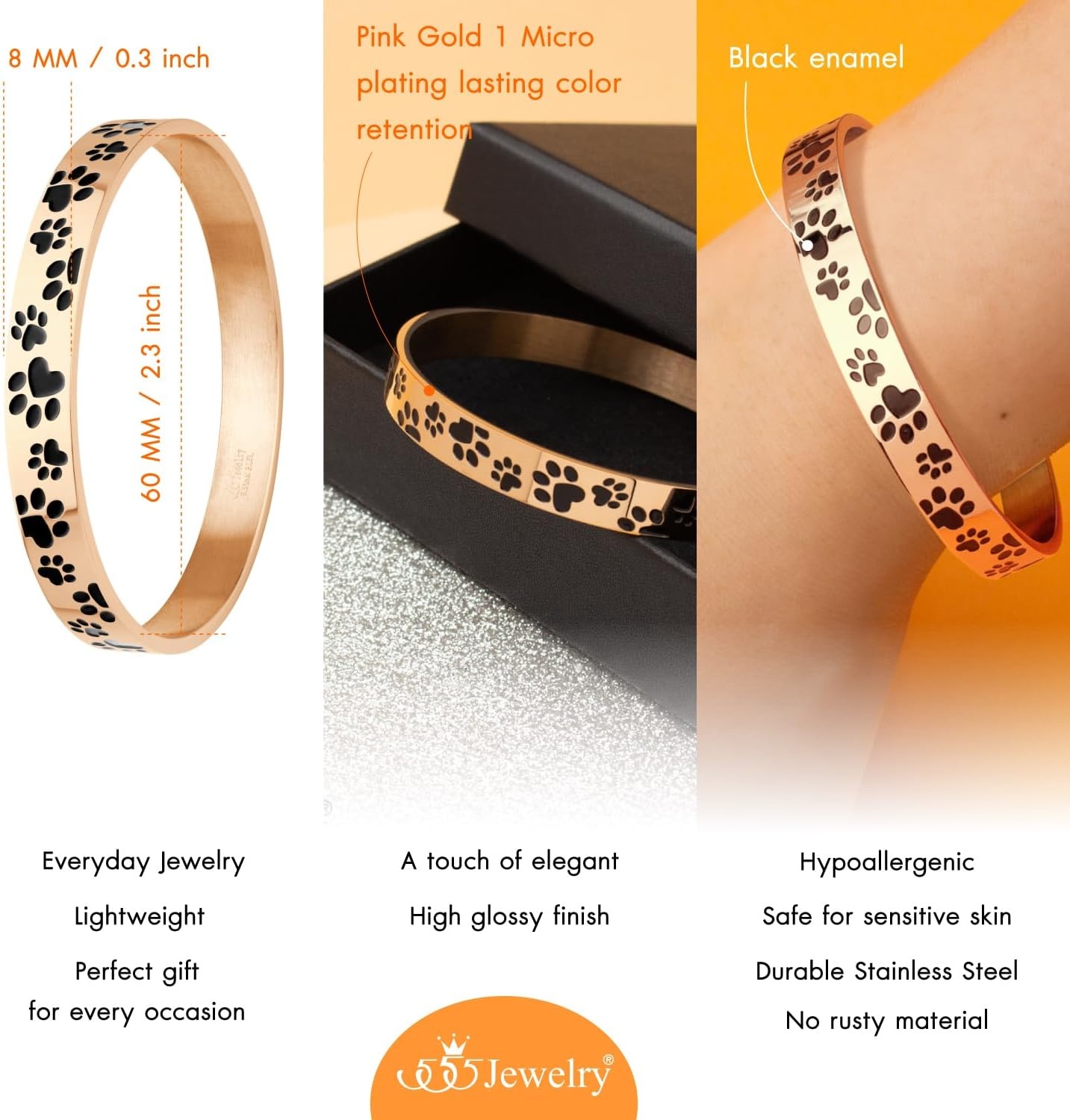 image:image555Jewelry Stainless Steel Solid SlipOn Dog Lover Paw Cuff Bangle for Women amp LadiesRose Gold