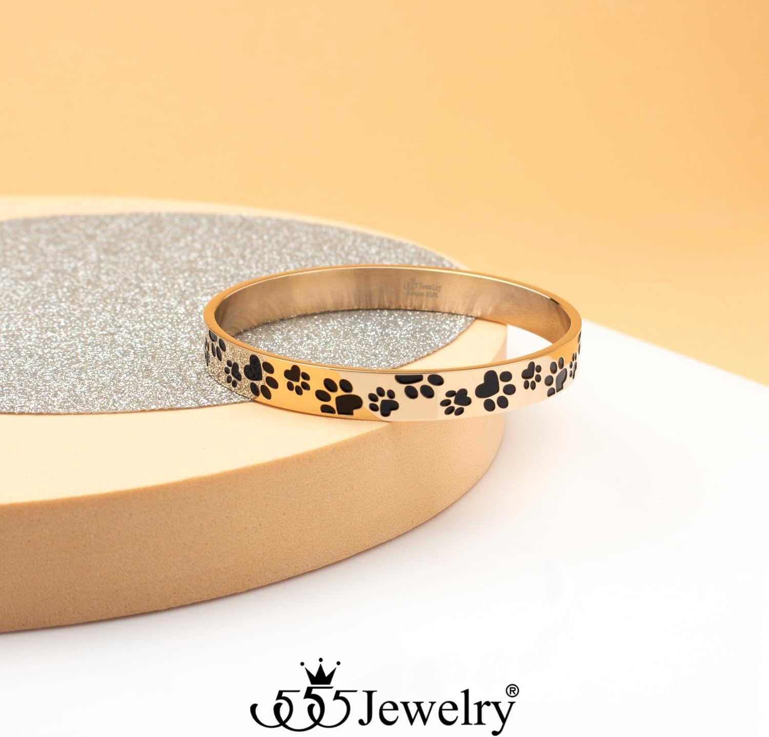image:image555Jewelry Stainless Steel Solid SlipOn Dog Lover Paw Cuff Bangle for Women amp LadiesRose Gold