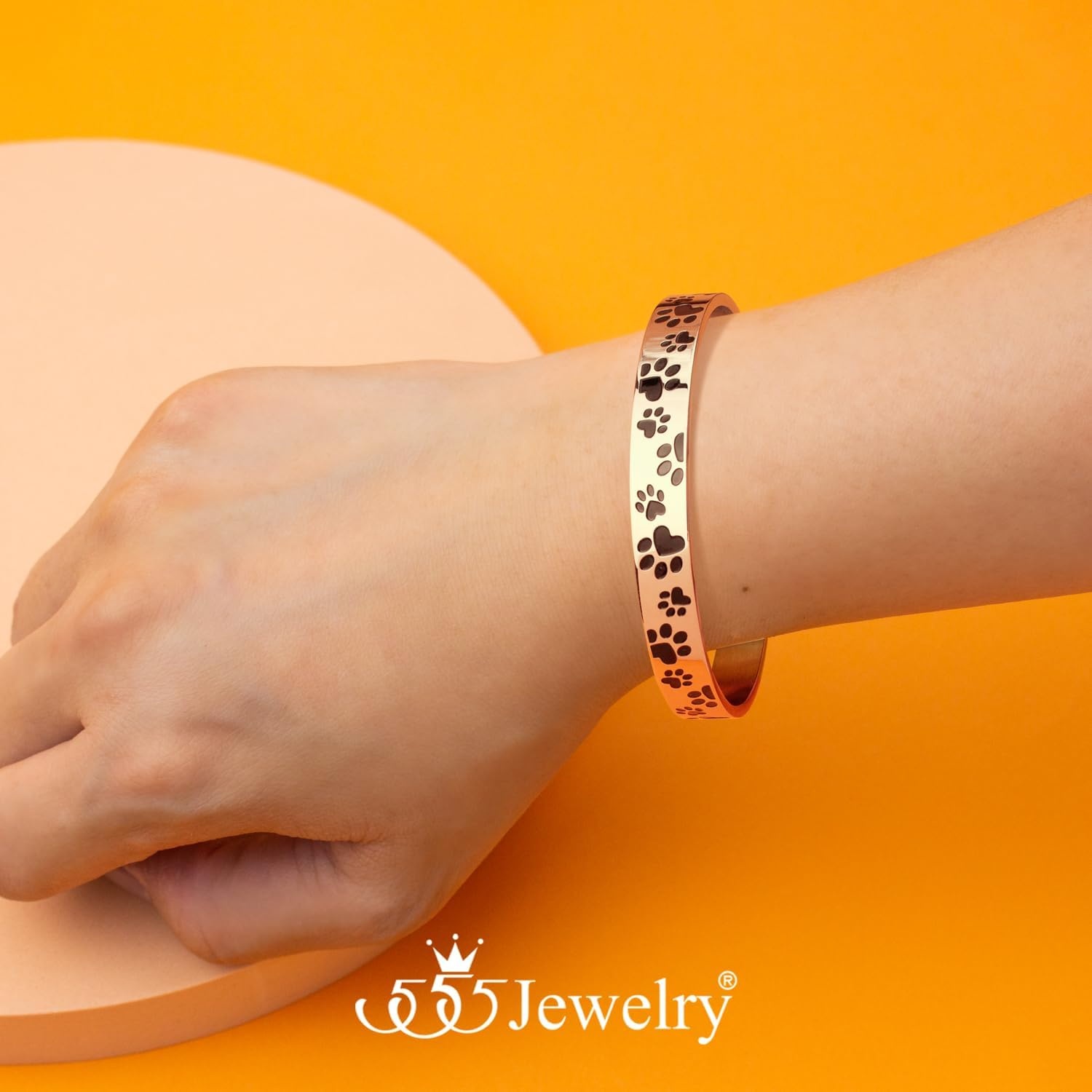 image:image555Jewelry Stainless Steel Solid SlipOn Dog Lover Paw Cuff Bangle for Women amp LadiesRose Gold