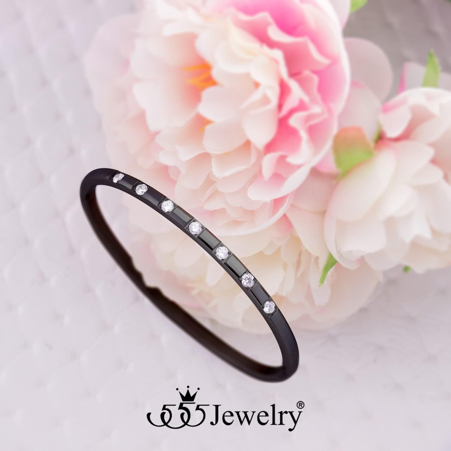 image:image555Jewelry Stainless Steel Thin CZ Cuff Hinged Bangle Bracelet for WomenBlack