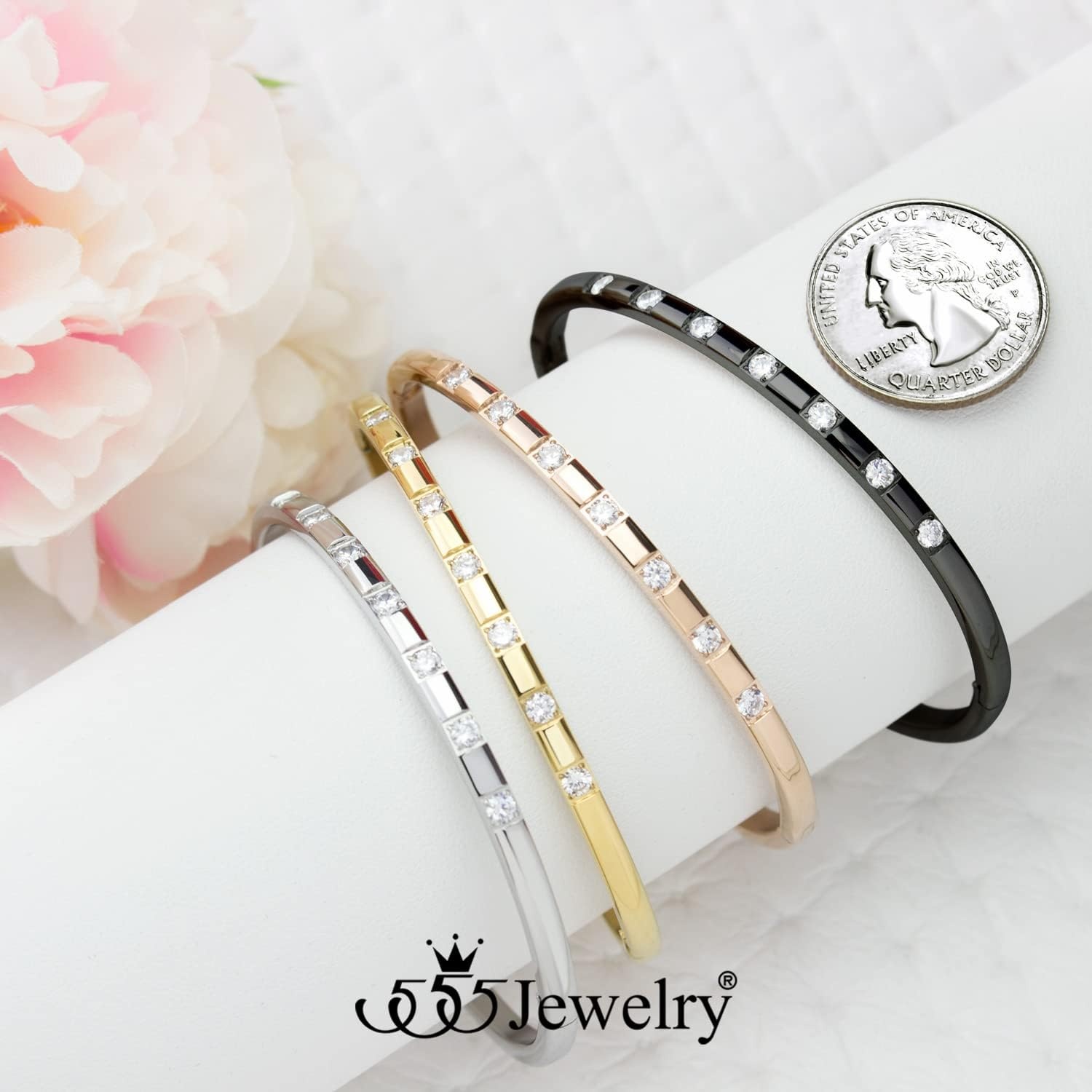 image:image555Jewelry Stainless Steel Thin CZ Cuff Hinged Bangle Bracelet for WomenGold