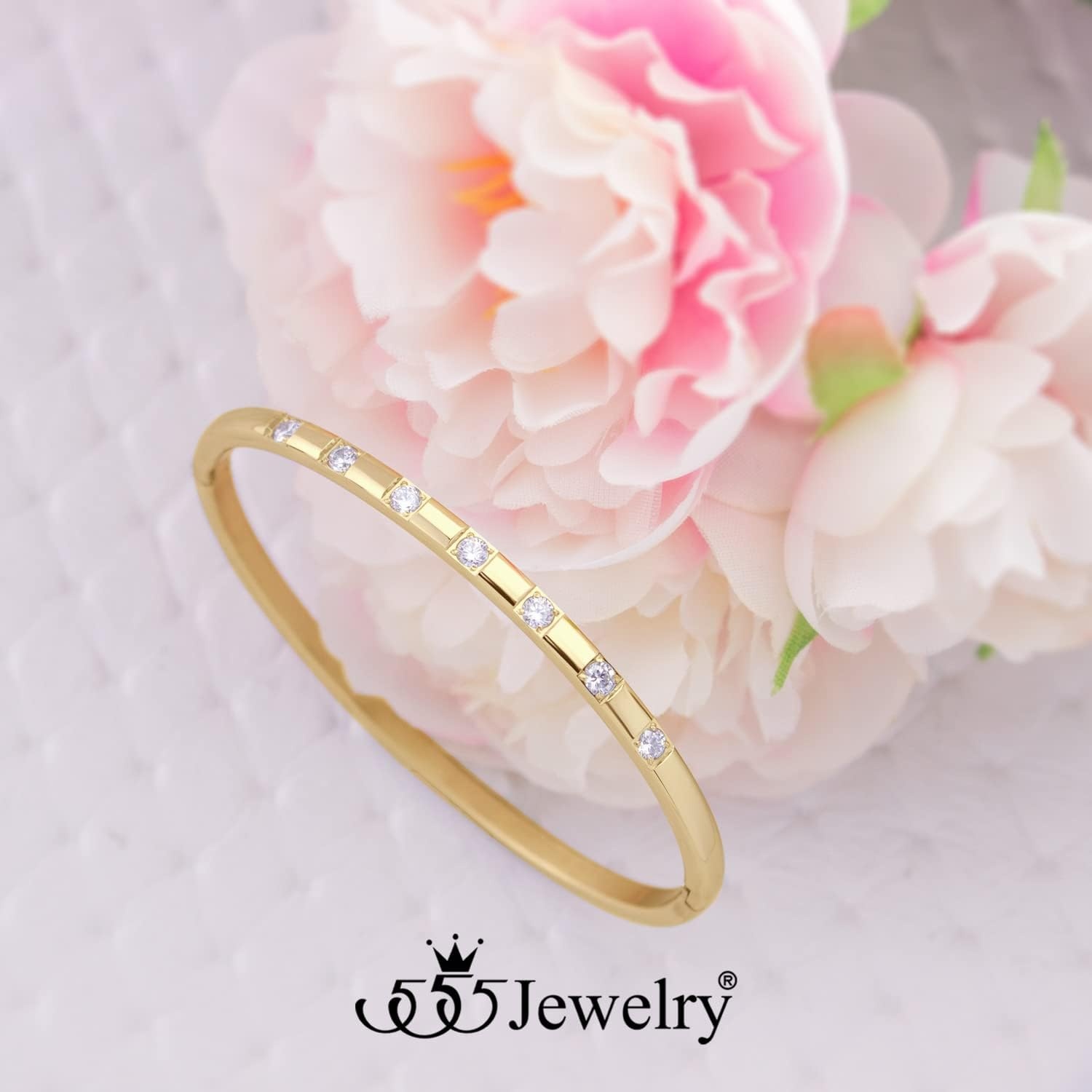 image:image555Jewelry Stainless Steel Thin CZ Cuff Hinged Bangle Bracelet for WomenGold