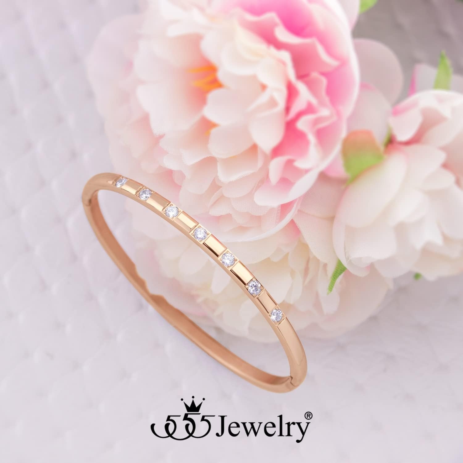 image:image555Jewelry Stainless Steel Thin CZ Cuff Hinged Bangle Bracelet for WomenRose Gold