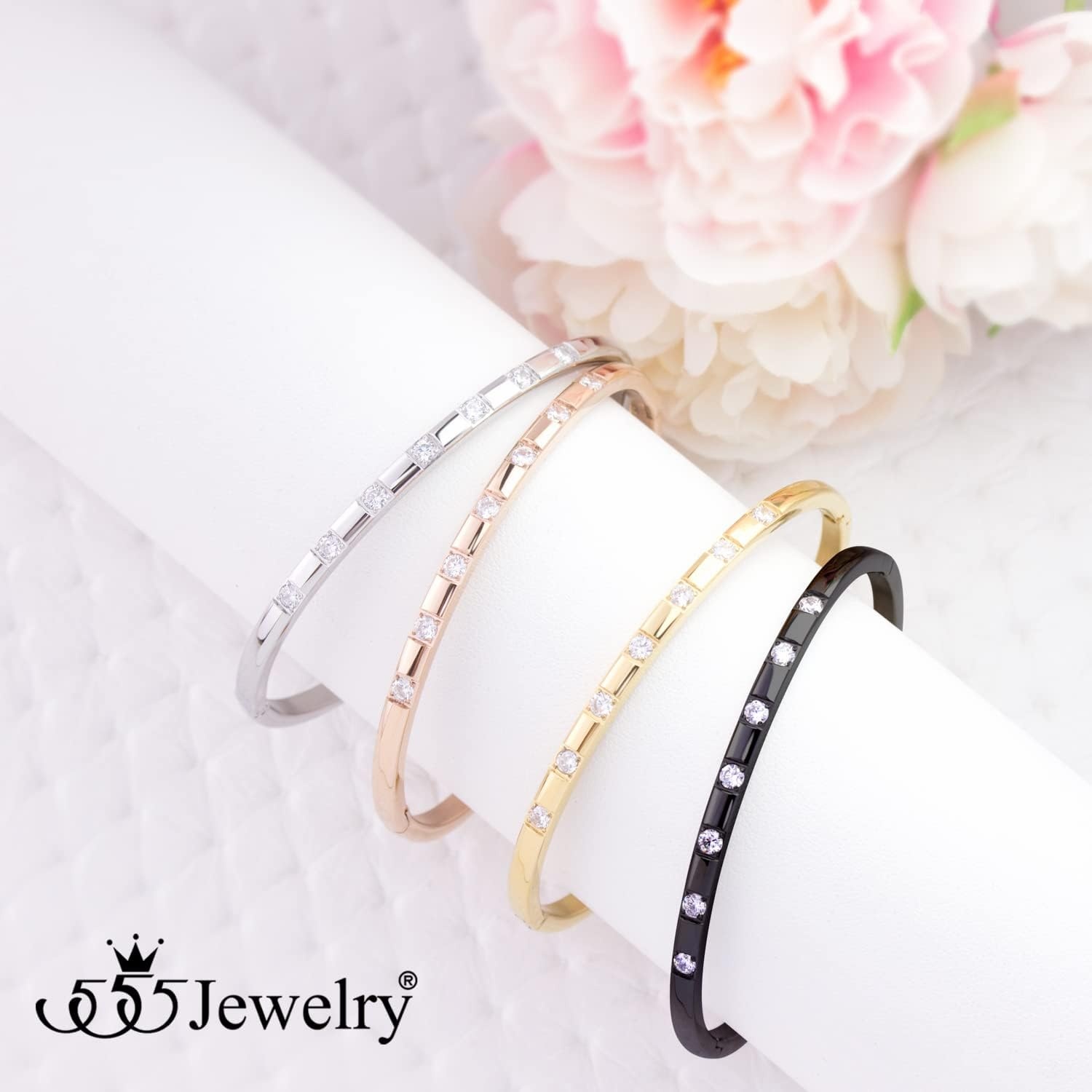 image:image555Jewelry Stainless Steel Thin CZ Cuff Hinged Bangle Bracelet for WomenRose Gold