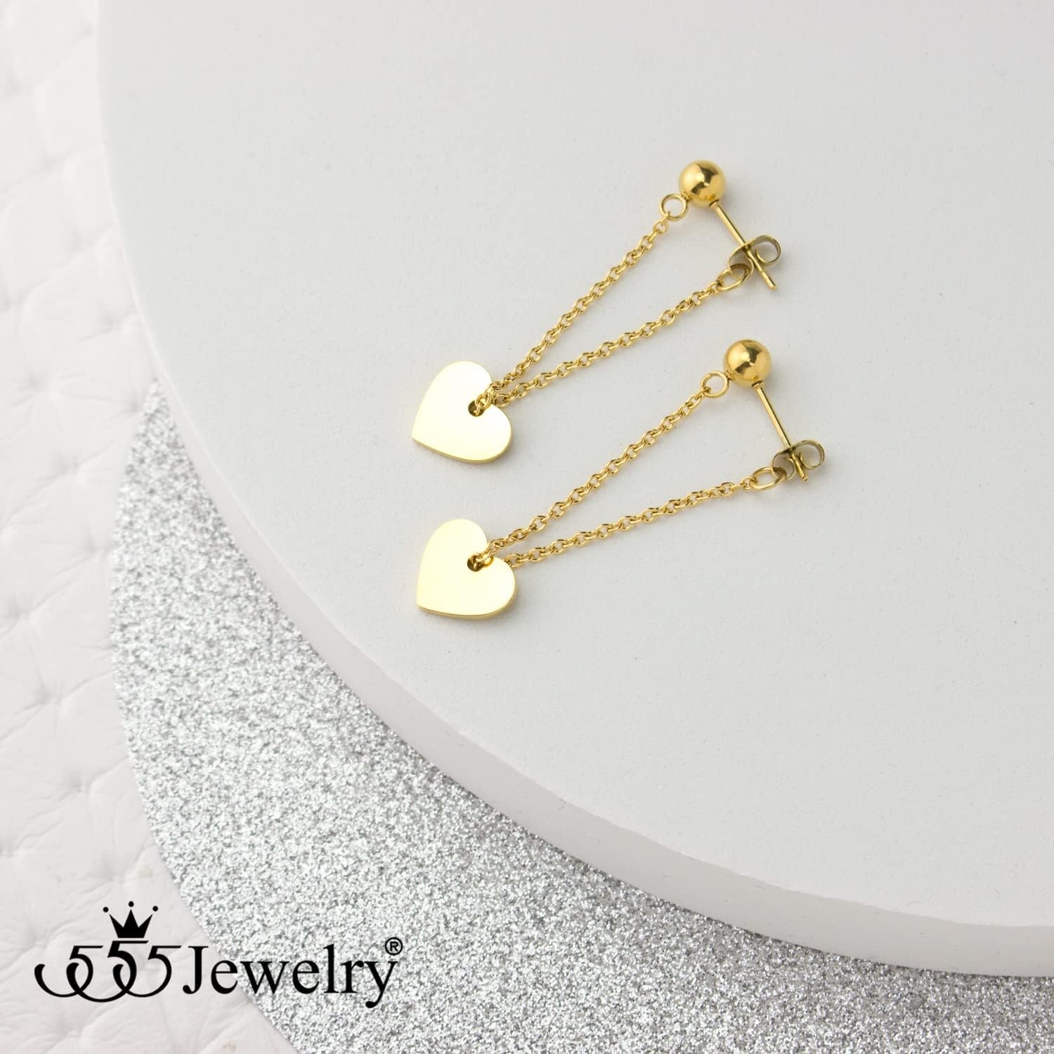 image:image555Jewelry Stainless Steel Threader Dangle Heart Earrings for Women Hypoallergenic Fashion Stud EarringsGold
