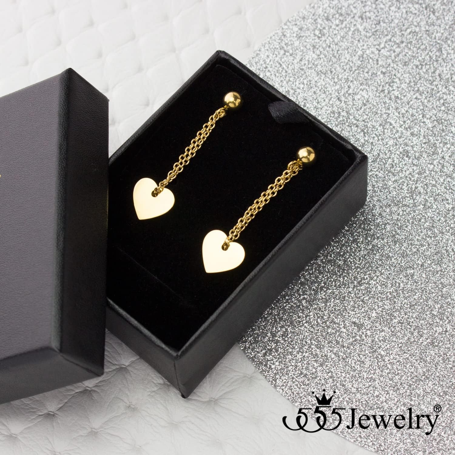image:image555Jewelry Stainless Steel Threader Dangle Heart Earrings for Women Hypoallergenic Fashion Stud EarringsGold