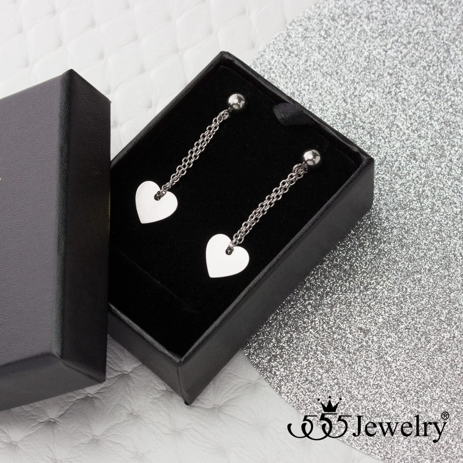 image:image555Jewelry Stainless Steel Threader Dangle Heart Earrings for Women Hypoallergenic Fashion Stud EarringsSilver