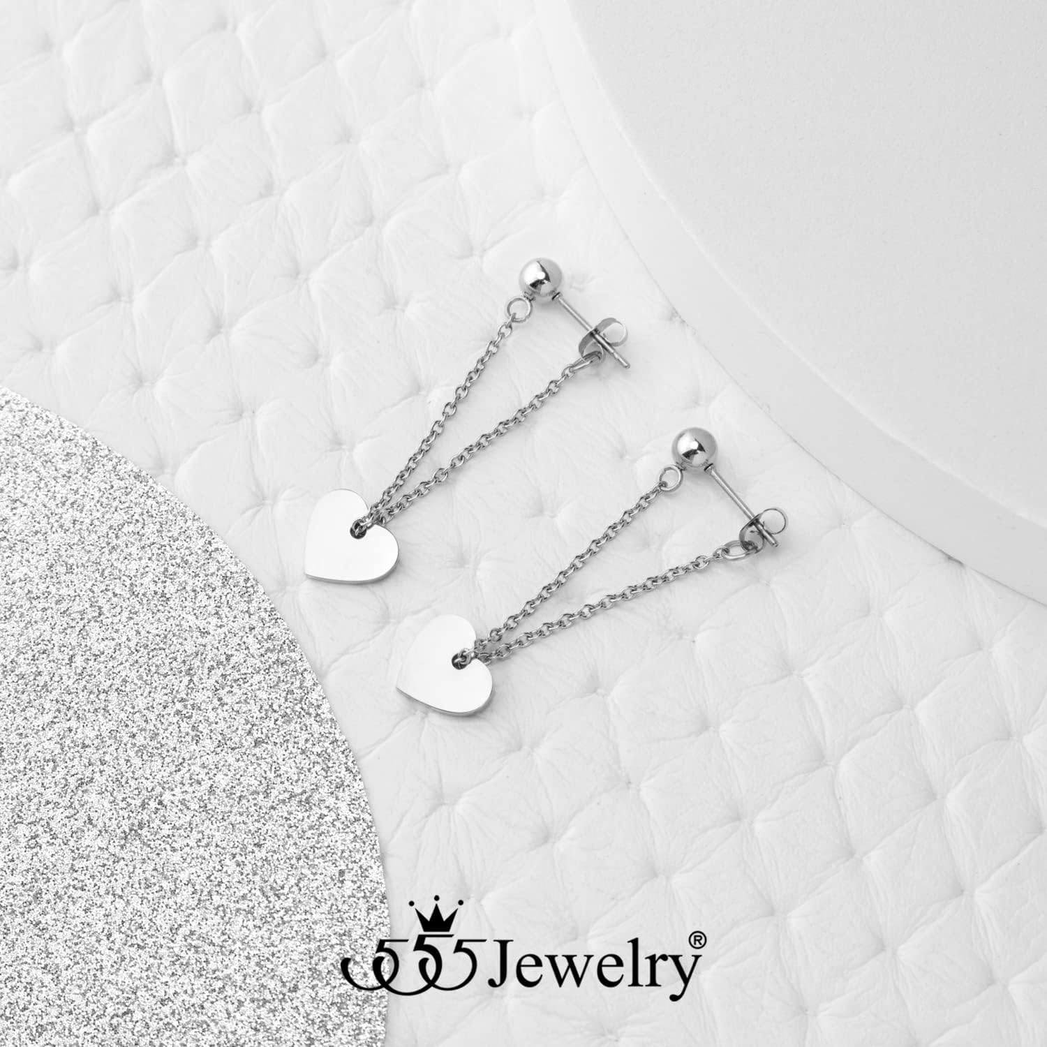 image:image555Jewelry Stainless Steel Threader Dangle Heart Earrings for Women Hypoallergenic Fashion Stud EarringsSilver