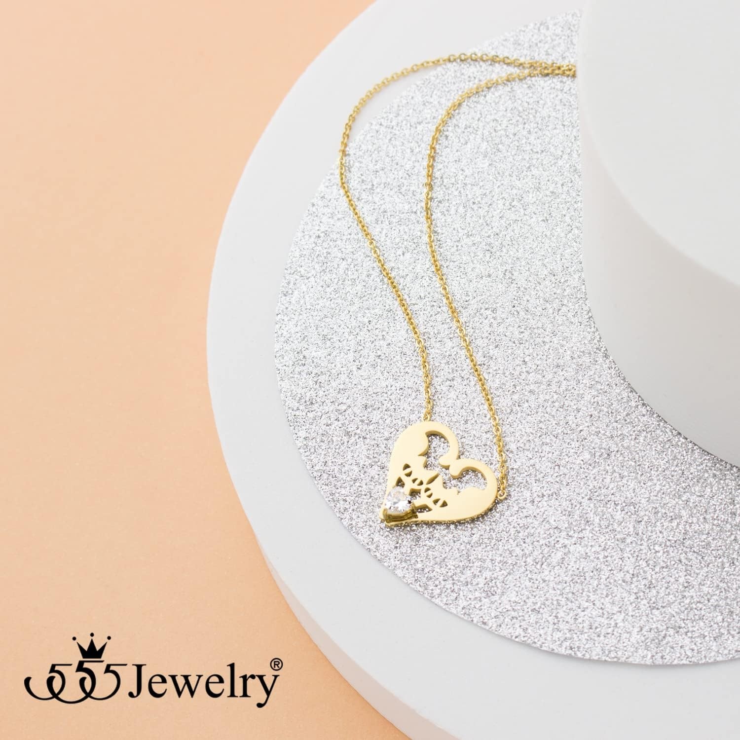 image:image555Jewelry Stainless Steel Twin Cats Heart CZ Necklace for Women amp GirlsGold
