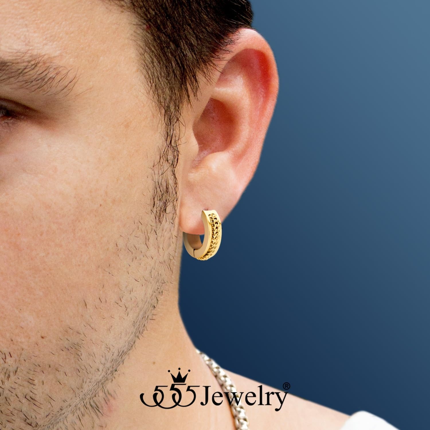image:image555Jewelry Stainless Steel Unisex Curb Chain Huggie Hoop EarringsGold