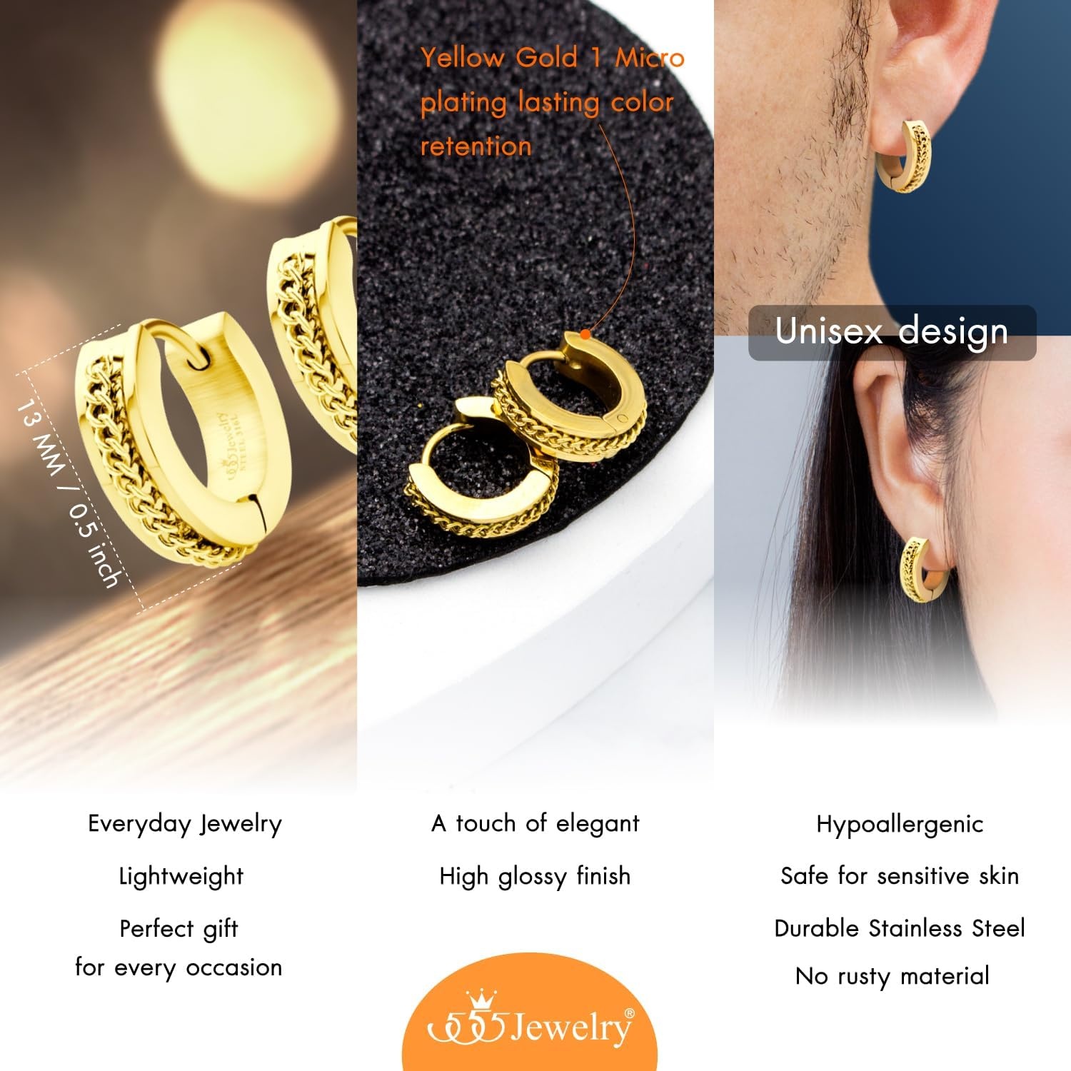 image:image555Jewelry Stainless Steel Unisex Curb Chain Huggie Hoop EarringsGold