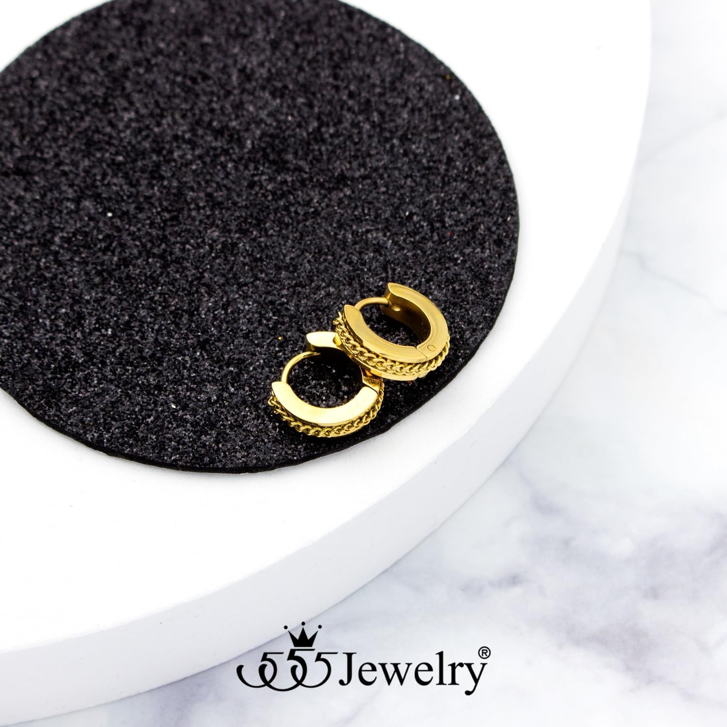 image:image555Jewelry Stainless Steel Unisex Curb Chain Huggie Hoop EarringsGold