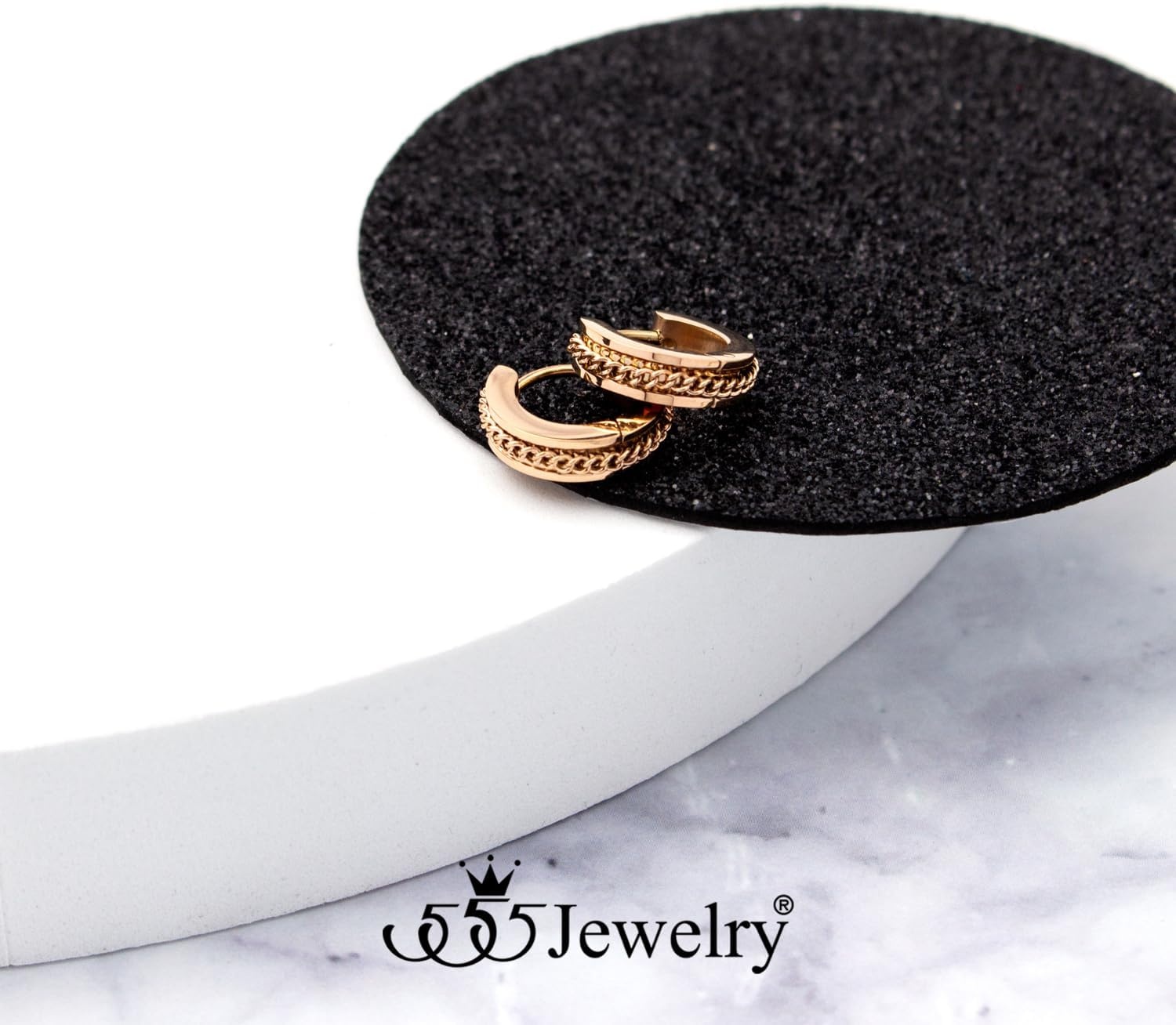 image:image555Jewelry Stainless Steel Unisex Curb Chain Huggie Hoop EarringsRose Gold