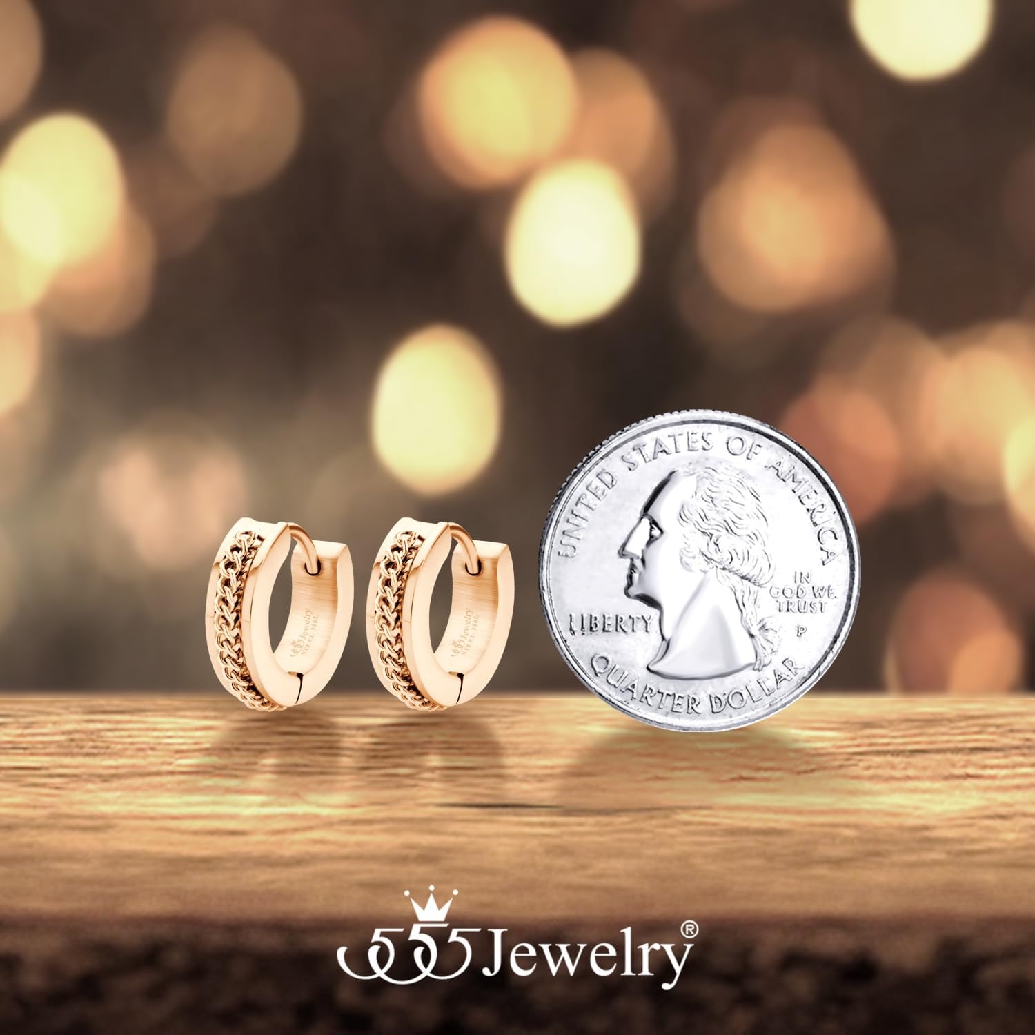 image:image555Jewelry Stainless Steel Unisex Curb Chain Huggie Hoop EarringsRose Gold