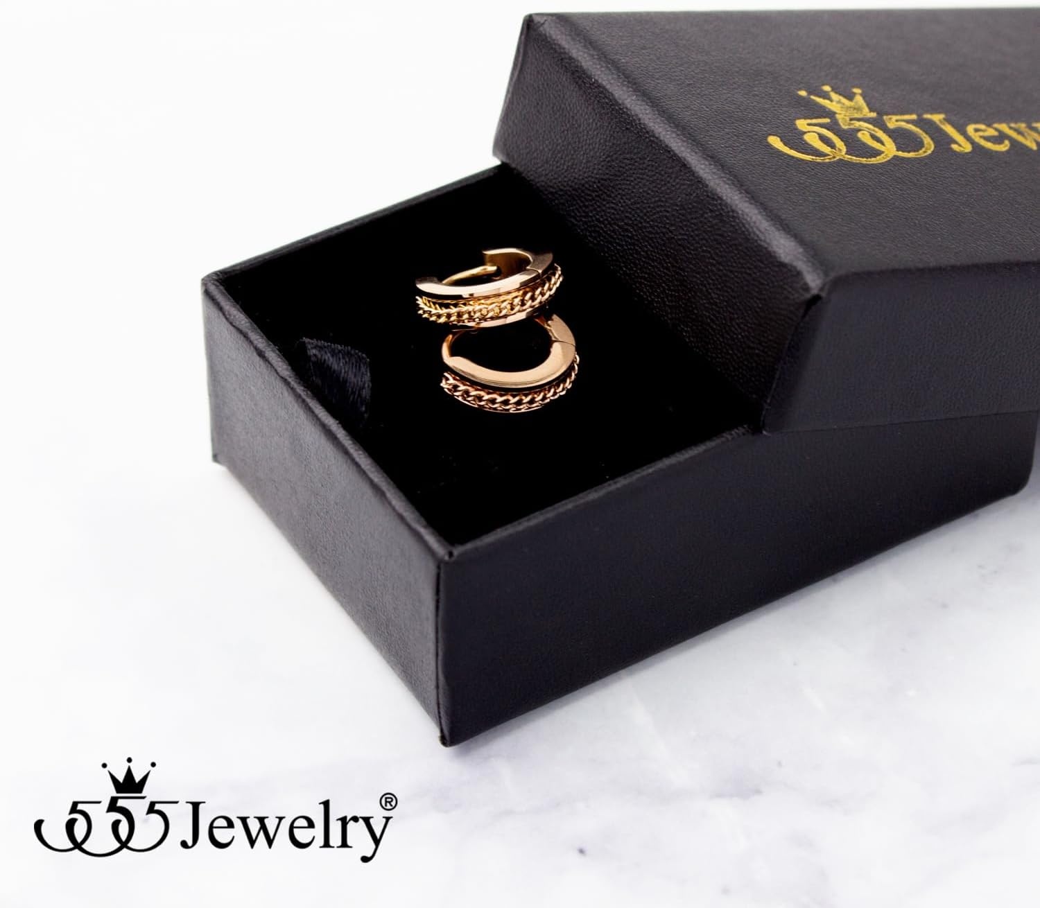 image:image555Jewelry Stainless Steel Unisex Curb Chain Huggie Hoop EarringsRose Gold
