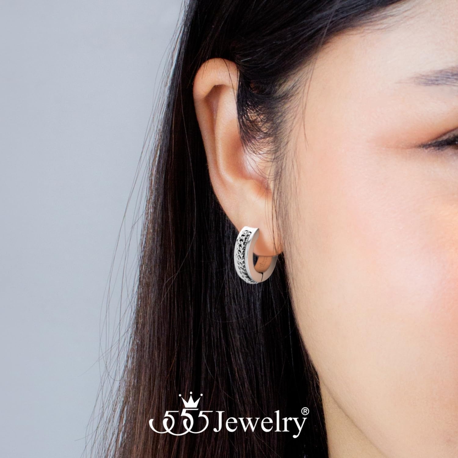 image:image555Jewelry Stainless Steel Unisex Curb Chain Huggie Hoop EarringsSilver